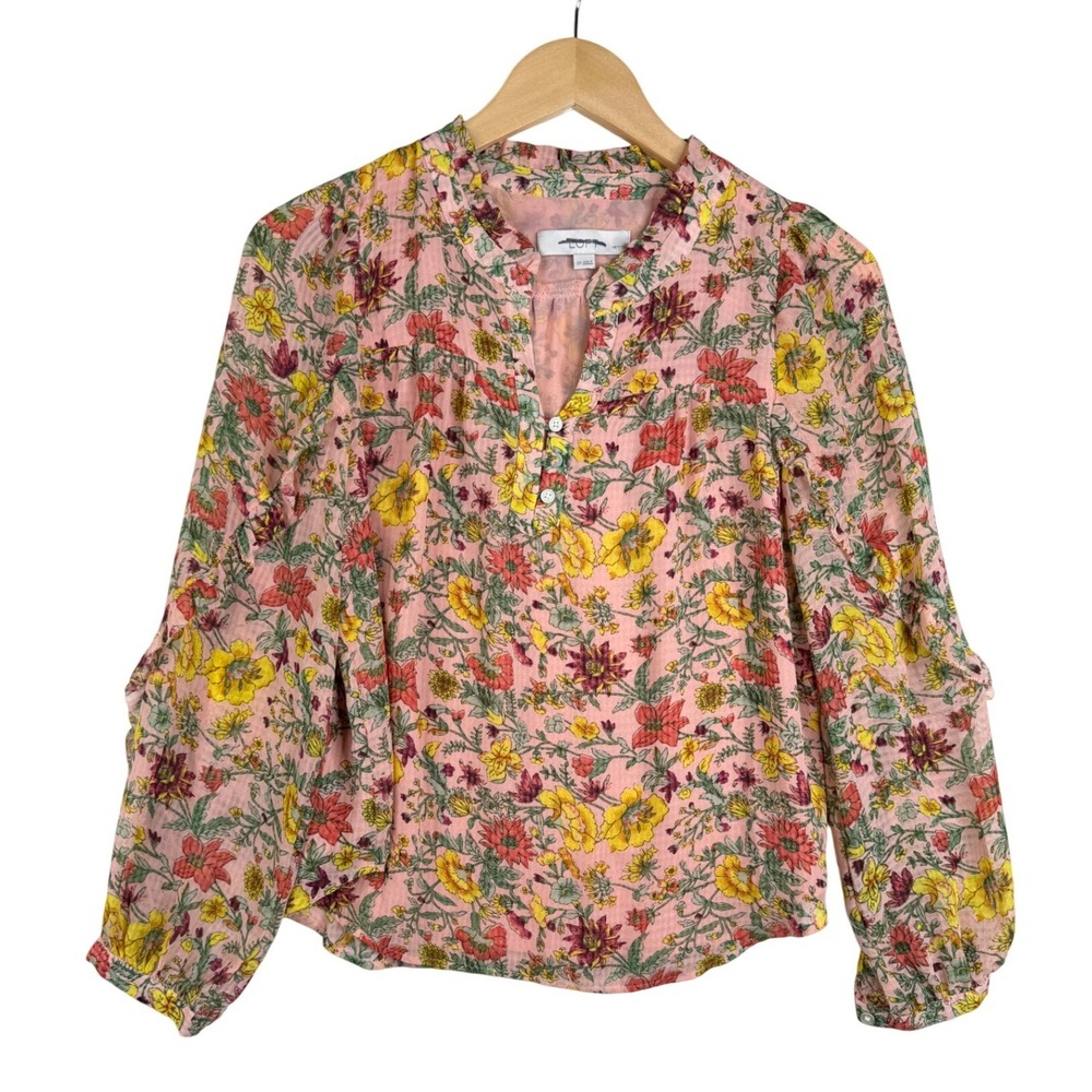 LOFT Womens Pink Floral Design Blouse Size Small Petite